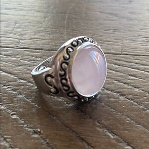 Rose Quartz and Sterling‎ Silver Round Filigree Statement Piece Ring-Size 8